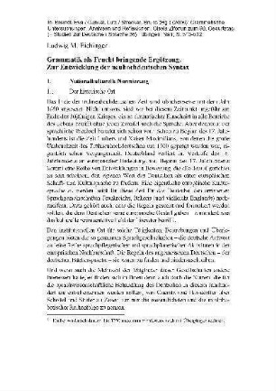 Grammatik als Frucht bringende Ergötzung : zur Entwicklung der neuhochdeutschen Syntax