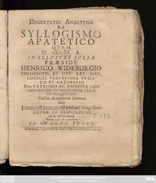 Dissertatio Analytica De Syllogismo Apatetico