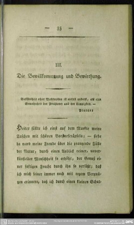 III. Die Bewillkommnung und Bewirthung