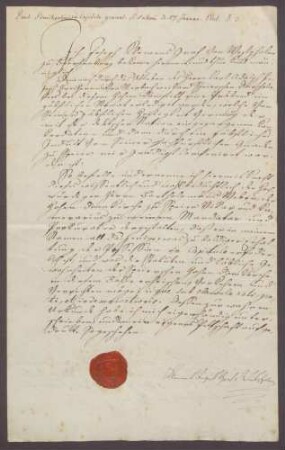 Vollmacht des Grafen Joseph Clemens von Westphalen zu Fürstenberg für Bartholomäus Weber.