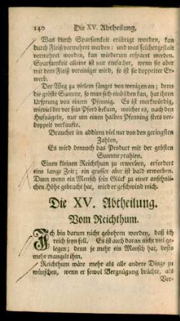 Die XV. Abtheilung. Vom Reichthum