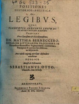 Positiones historico-politicae de legibus