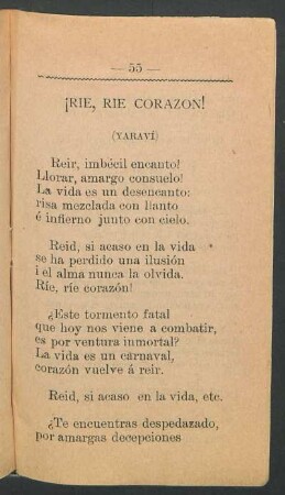 ¡Rie, rie corazón! : (Yaraví)