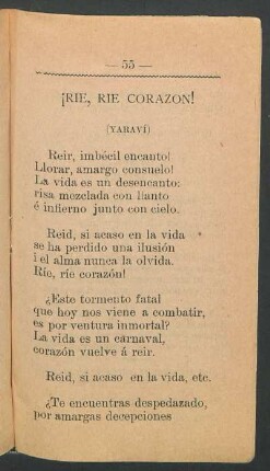 ¡Rie, rie corazón! : (Yaraví)