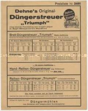 Preisliste Nr. 3401 über Düngerstreuer "Triumph"