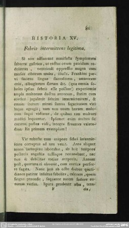 Historia XV. Febris intermittens legitima