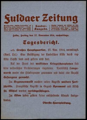 Zweite Ausgabe vom Freitag, den 27. November 1914.