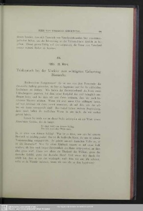 64. 1895. 31. März. Trinkspruch bei der Vorfeier zum achtzigsten Geburtstag Bismarcks