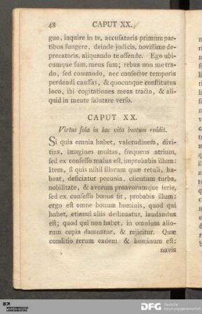 Caput XX. Virtus sola in hac vita beatum reddit