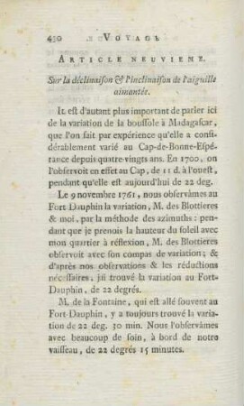 Article neuvieme. Sur la déclinaison & l'inclinaison de l'aiguille aimantée