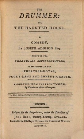 The drummer, or the haunted house : a comedy