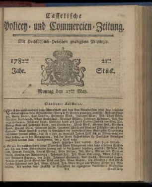 21tes Stueck, Montag den 27ten May. 1782