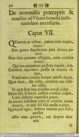 De nonnullis praeceptis & consiliis ad Vitam honesté instituendam necessariis. Caput VII