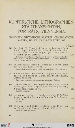 Kupferstiche, Lithographien, Städteansichten, Porträts, Viennensia (Nr. 349-422)