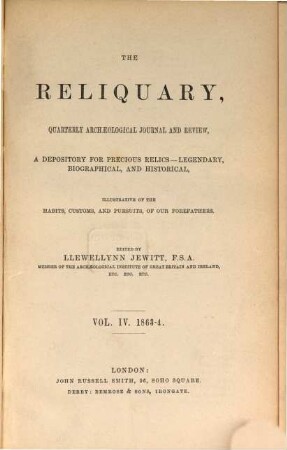 The reliquary : depository for precious relics, legendary, biographical, and historical, 4. 1863/64