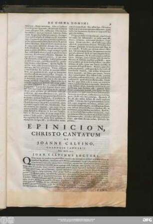 Epinicion, Christo Cantatum Ab Ioanne Calvino, Calendis Ianuarii Anno M. D. XLI. Ioan. Calvinus Lectori.