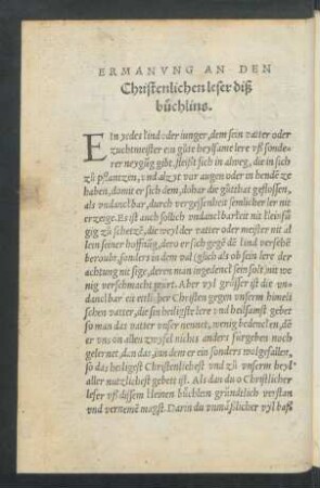 Ermanung An Den Christenlichen leser diß büchlins.