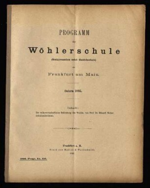 1894/95: Programm der Wöhlerschule (Realgymnasium nebst Handelsschule) zu Frankfurt am Main - 1894/95