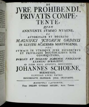 Dispvtatio Jvridica Inavgvralis, De Jvre Prohibendi, Privatis Competente