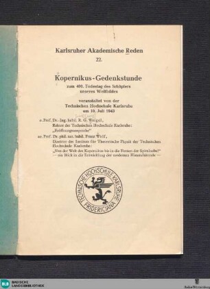 Kopernikus-Gedenkstunde zum 400. Todestag des Schöpfers unseres Weltbildes