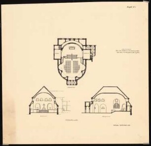 Franziskanerkloster auf dem Spittelberg, Glatz Vorprojekt: Projekt A1, Schnitte und Grundriss der Kirche 1:200