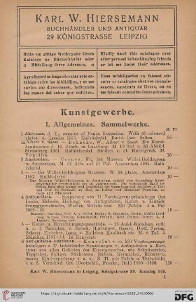 I. Allgemeines. Sammelwerke (Nr. 1-333)