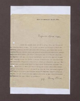 Schreiben von Prinz Max von Baden an Alfred Weber; Ziele der französischen Besatzungspolitik; Bruch des Zusammenhalts der Entente