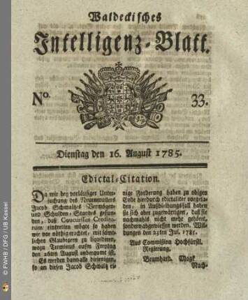 No. 33, Dienstag den 16. August 1785