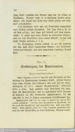 Nro. 61. Verfertigung der Papiertapeten