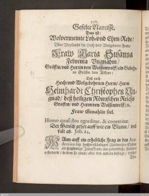 Lob- und Ehrenpredigt ... Maria Susanna von Weissenwolff