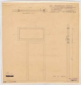 Haus des Rundfunks, Berlin-Charlottenburg: WC-Zwischentür mit Oberlicht Pos. 3, Aufriss, Grundriss, Schnitt 1:10