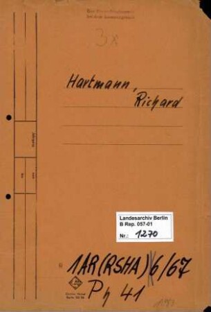 Personenheft Richard Hartmann (*28.09.1910), SS-Obersturmführer