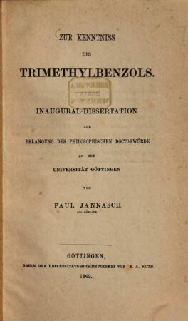 Zur Kenntniss des Trimethylbenzols : Inaug. Diss.