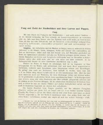 Fang und Zucht der Stechmücken und ihrer Larven und Puppen