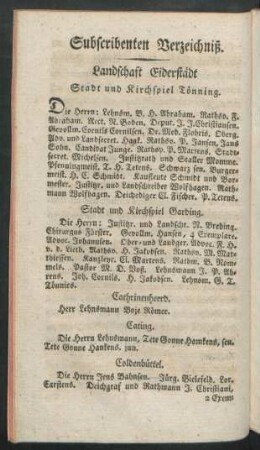 Subscribenten Verzeichniß