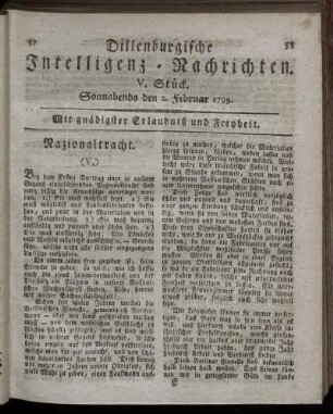 V. Stück. Sonnabends den 2. Februar 1799.