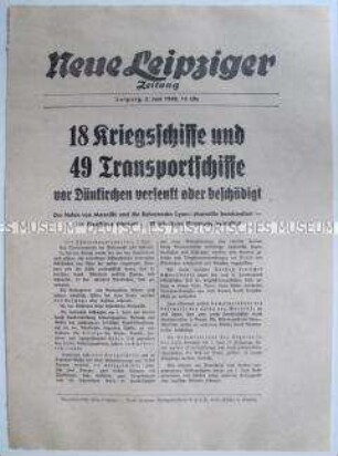 Extrablatt der "Neuen Leipziger Zeitung" u.a. zur Bombardierung französischer Häfen