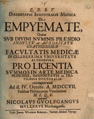 Dissertatio Inavgvralis Medica De Empyemate