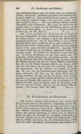 IV. Gynäkologie und Pädiatrik.
