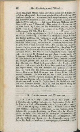 IV. Gynäkologie und Pädiatrik.
