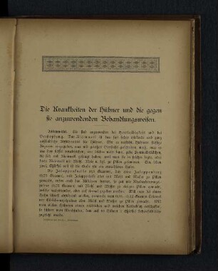 Die Krankheiten der Hühner und die gegen sie anzuwendenden Behandlungsweisen.