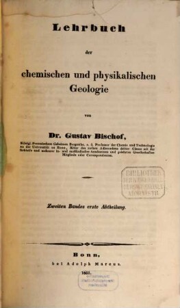 Lehrbuch der chemischen und physikalischen Geologie. 2,1