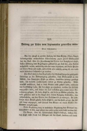 XIX. Beitrag zur Lehre vom sogenannten generellen dolus