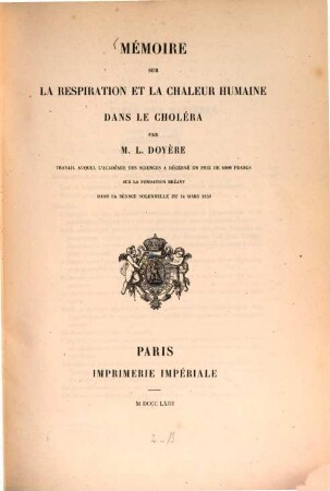 Mémoire sur la respiration et la chaleur humaine dans le choléra
