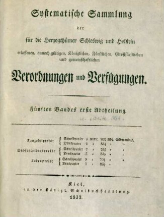 Fünften Bandes erste Abtheilung