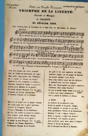 Dédié au Peuple Français. Triomphe de la liberté! : paroles et musique de Croisat. 24 Février 1848