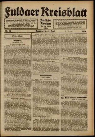 Erste Ausgabe vom Samstag, den 05. April 1919.