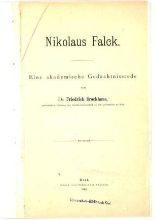 Nikolaus Falck : eine akademische Gedächtnissrede
