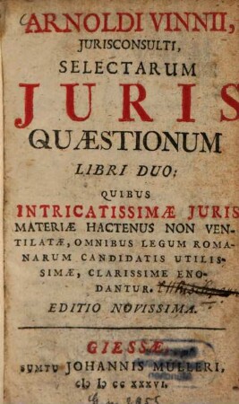 Selectarum iuris quaestionum libri duo
