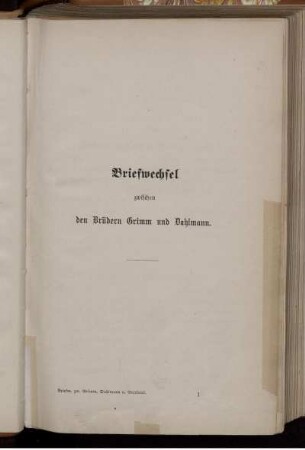 Briefwechsel zwischen den Brüdern Grimm und Dahlmann